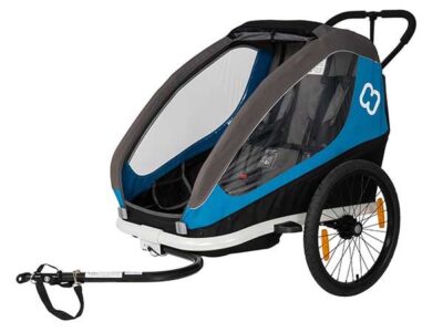 Hamax Traveller Bike Trailer for 2 Kids, incl. drawbar and buggy wheel - petrol blue/grey